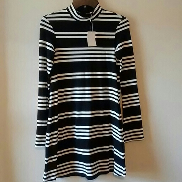 Zara Dresses & Skirts - ZARA Trafaluc Mock Turtleneck Mini Stripe Dress(S)